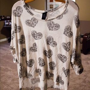 Cream Colored Long Sleeve with Black Hearts